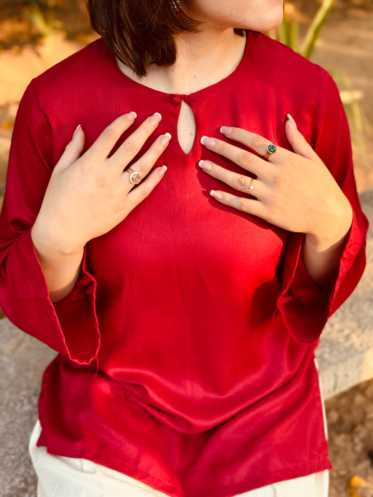 2-Piece Crimson Red Kurti with Farshi Shalwar