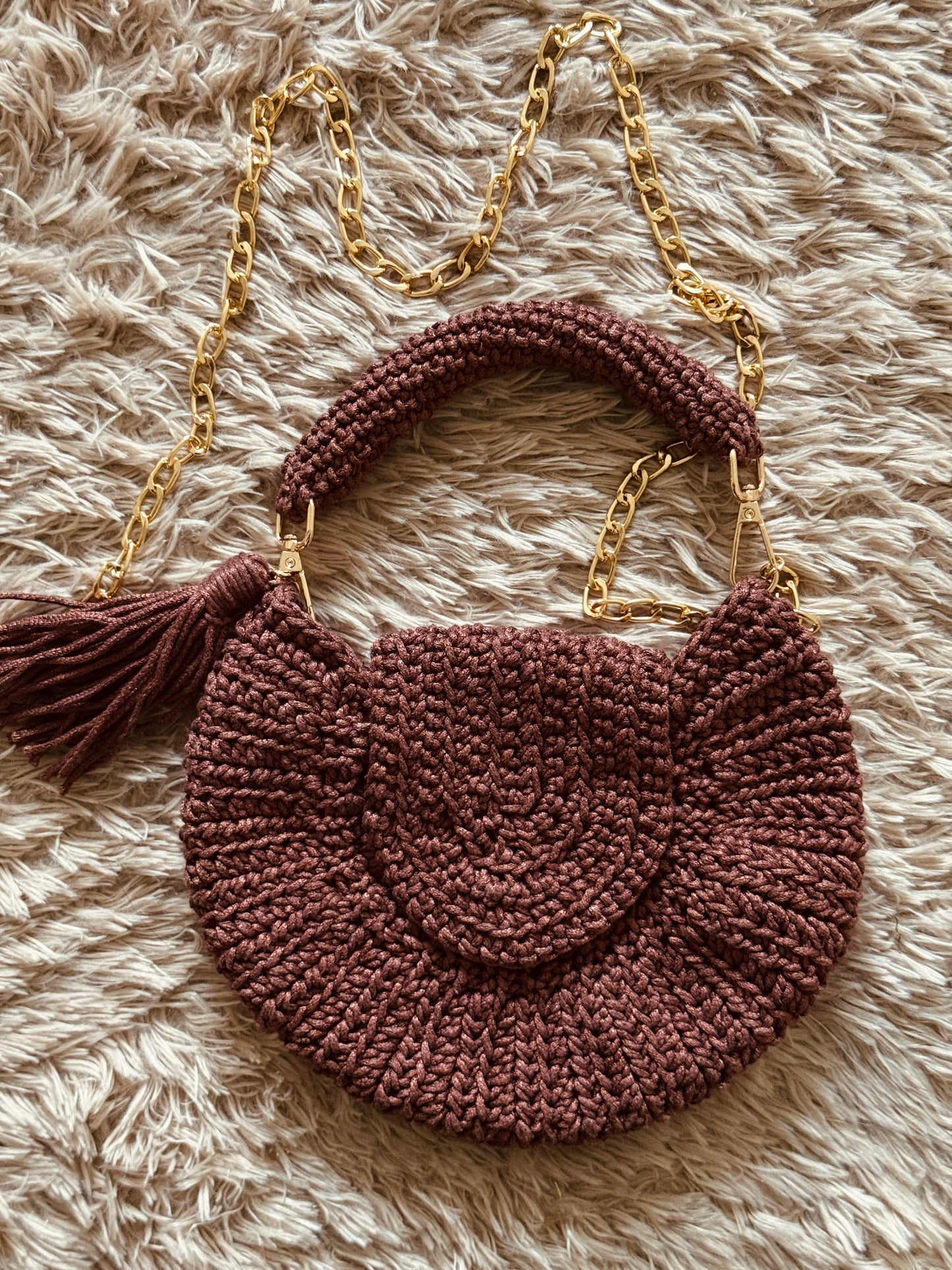 Handcrafted Crochet Purse – Dark Brown with Gold Chain