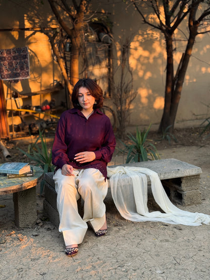 2-Piece Chicken Kaari Solid Purple Marina with Farshi Shalwar