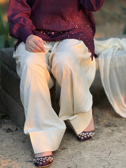 2-Piece Chicken Kaari Solid Purple Marina with Farshi Shalwar