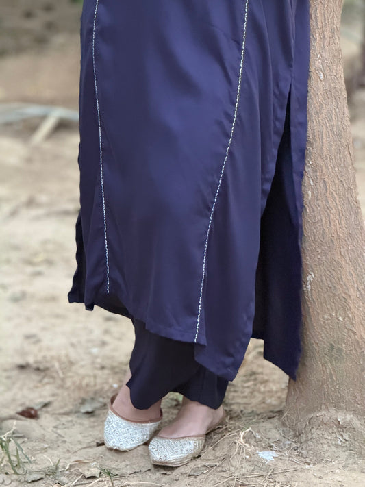 2-Piece Navy Blue Marina Solid Embroidered