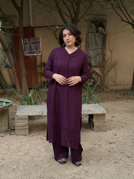 2-Piece Suit Purple Marina Chikan Kari