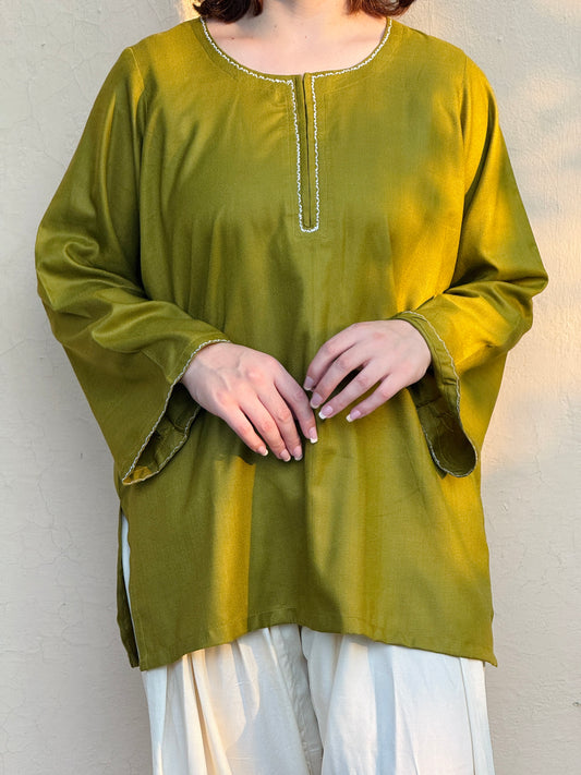 Olive Whisper – Embroidered Two-Piece Suit