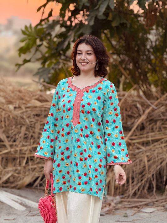 Aqua Bloom – Embroidered Two-Piece Suit